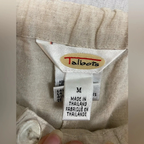 Talbots cream colored pull on Irish  linen cropped wide leg pants Sz M - Picture 5 of 13
